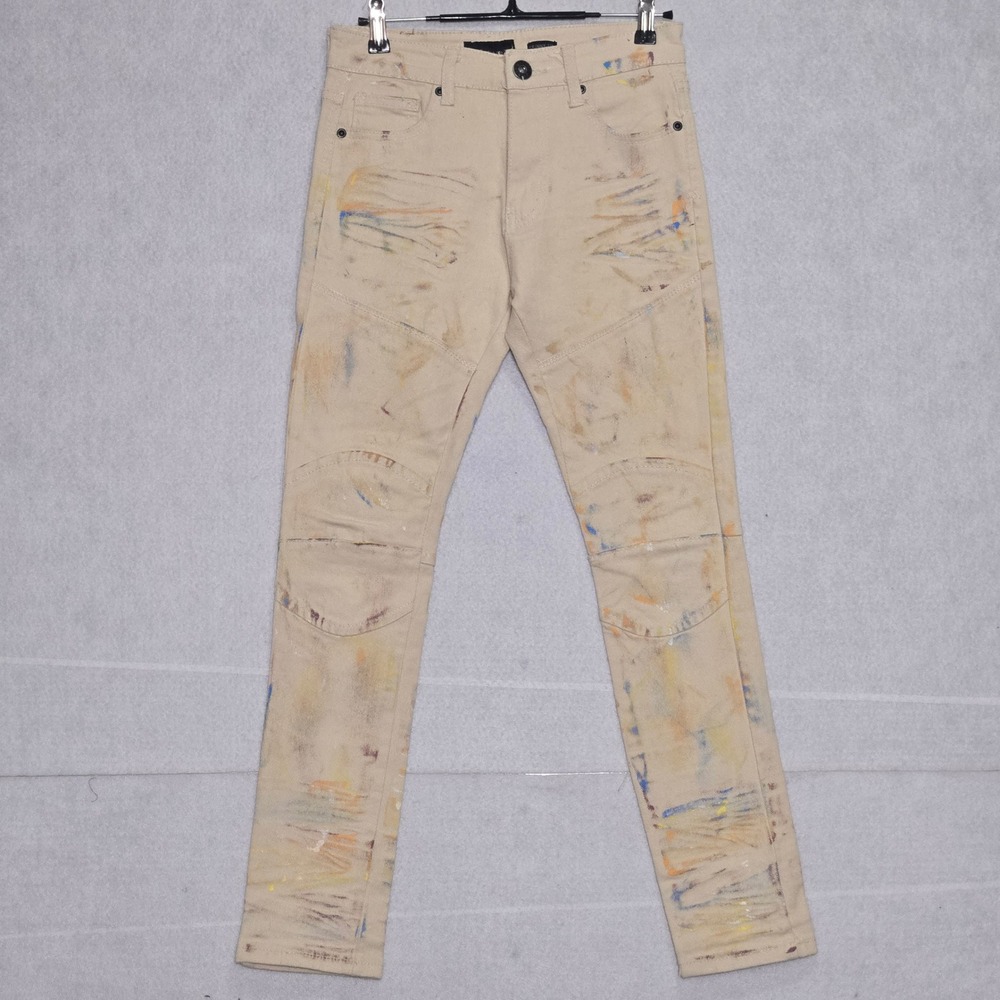 Waimea‎ Skinny Fit Jeans Boys 12 Beige Paint Splatter Distressed Moto